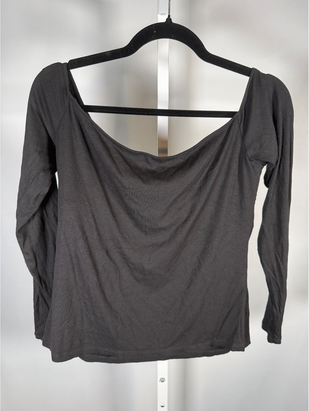Halara Ribbed Knit Off Shoulder Long Sleeve 2-in-1 Casual Top Black Size Large - Picture 4 of 9